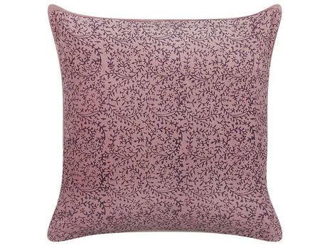 Decorative Cushion Pink Velvet and Cotton 45 x 45 cm Floral Pattern Block Printed Boho Decor Accessories Beliani