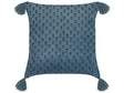 Decorative Cushion Dark Blue Velvet and Cotton 45 x 45 cm Floral Motif Block Printed Boho Decor Accessories Beliani