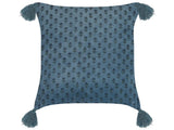 Decorative Cushion Dark Blue Velvet and Cotton 45 x 45 cm Floral Motif Block Printed Boho Decor Accessories Beliani
