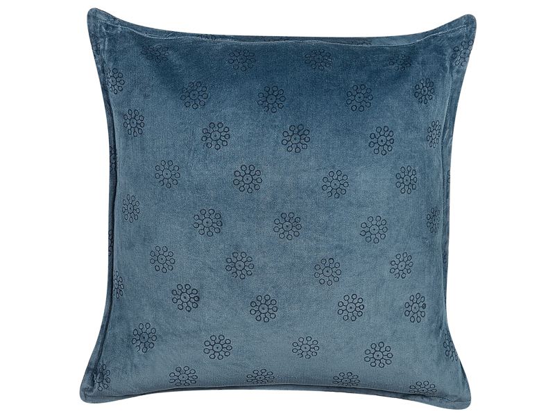 Decorative Cushion Dark Blue Velvet and Cotton 45 x 45 cm Geometric Pattern Block Printed Boho Decor Accessories Beliani