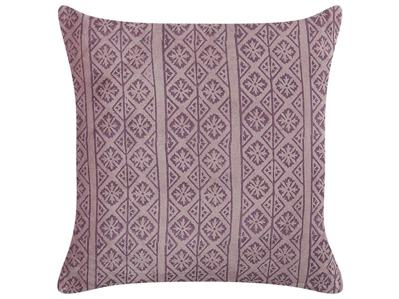 Decorative Cushion Pink Velvet and Cotton 45 x 45 cm Geometric Pattern Block Printed Boho Decor Accessories Beliani