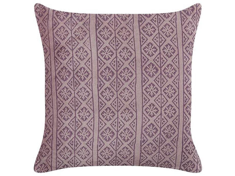 Decorative Cushion Pink Velvet and Cotton 45 x 45 cm Geometric Pattern Block Printed Boho Decor Accessories Beliani