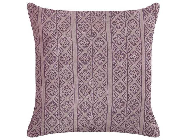 Decorative Cushion Pink Velvet and Cotton 45 x 45 cm Geometric Pattern Block Printed Boho Decor Accessories Beliani