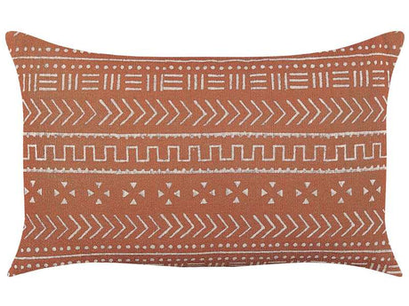 Decorative Cushion Orange Cotton 35 x 55 cm Geometric Pattern Block Printed Boho Decor Accessories Beliani