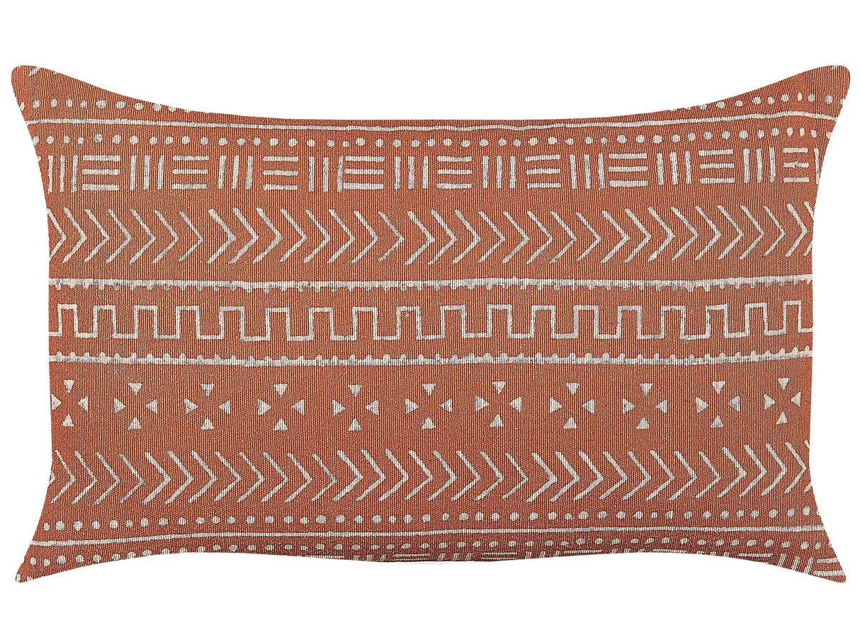 Decorative Cushion Orange Cotton 35 x 55 cm Geometric Pattern Block Printed Boho Decor Accessories Beliani