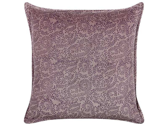 Decorative Cushion Pink Velvet and Cotton 45 x 45 cm Floral Pattern Block Printed Boho Decor Accessories Beliani