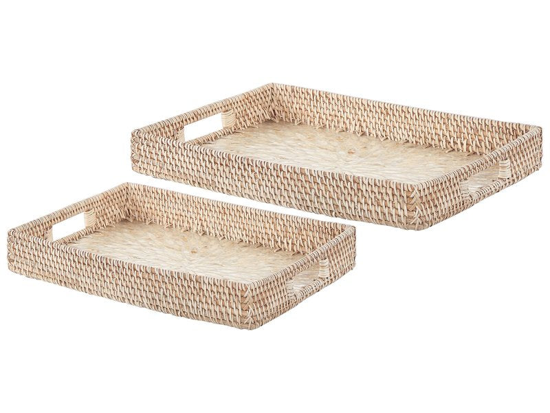 Decorative Tray Natural Rattan with Mother of Pearl Inlay Trinket Jewellery Dish Beliani