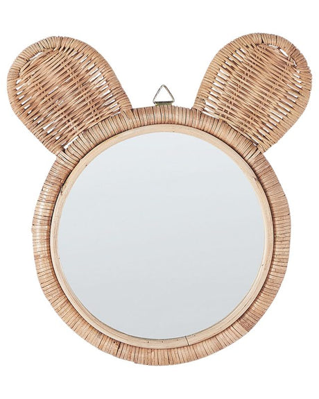 Wall Mirror Natural Rattan ø 20 cm Decorative Bear Ears Kids Room Boho Modern Beliani