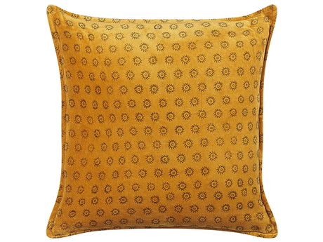Zierkissen senfgelb Samt 45 x 45 cm Sonnenmuster abnehmbarer Bezug mit Fllung Boho Style Beliani