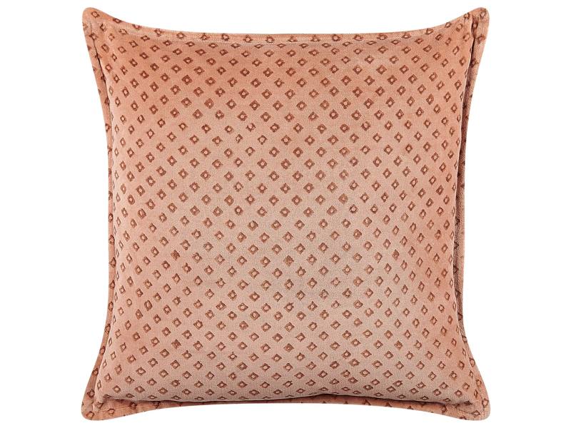 Decorative Cushion Pink Velvet 45 x 45 cm Diamond Pattern Block Printed Boho Decor Accessories Beliani