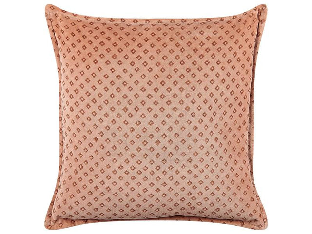 Decorative Cushion Pink Velvet 45 x 45 cm Diamond Pattern Block Printed Boho Decor Accessories Beliani