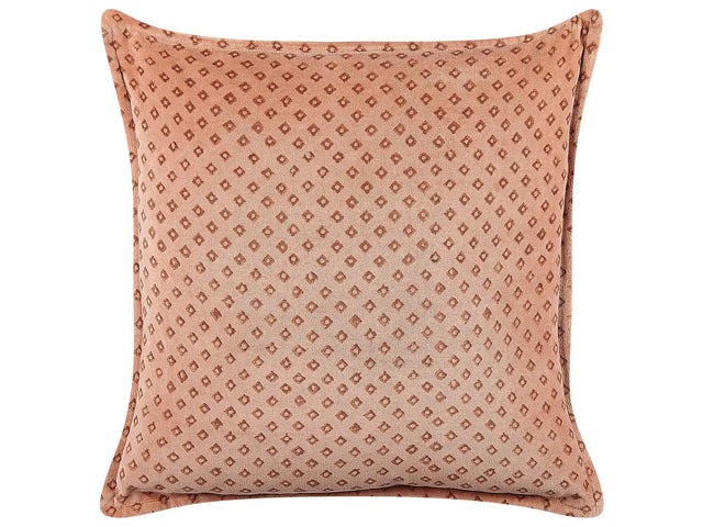 Decorative Cushion Pink Velvet 45 x 45 cm Diamond Pattern Block Printed Boho Decor Accessories Beliani