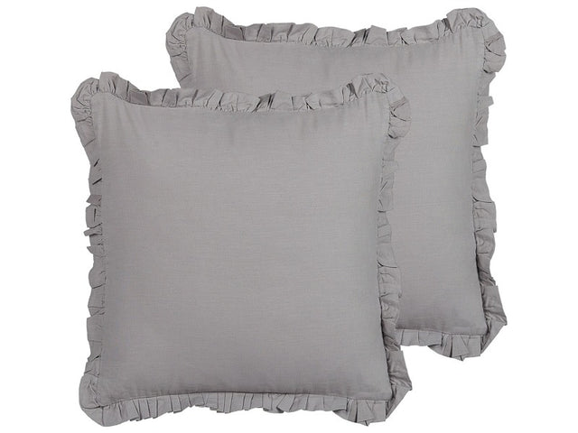 Set of 2 Decorative Cushions Grey Linen 45 x 45 cm Solid Colour Fringe Home Decoration Beliani