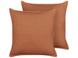 Set of 2 Decorative Cushions Orange Linen 45 x 45 cm Solid Colour Home Decoration Beliani