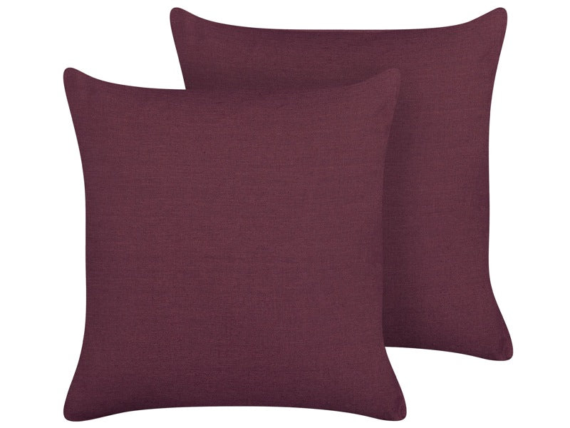 Set of 2 Decorative Cushions Purple Linen 45 x 45 cm Solid Colour Home Decoration Beliani