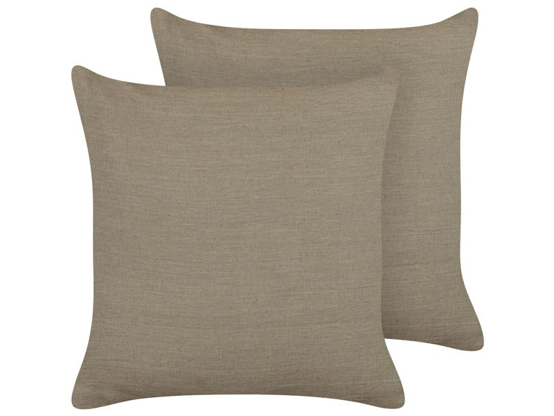 Set of 2 Decorative Cushions Taupe Linen 45 x 45 cm Solid Colour Home Decoration Beliani