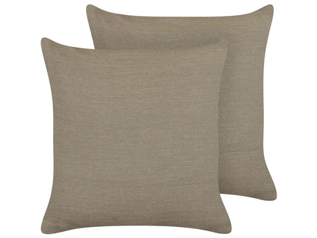 Set of 2 Decorative Cushions Taupe Linen 45 x 45 cm Solid Colour Home Decoration Beliani