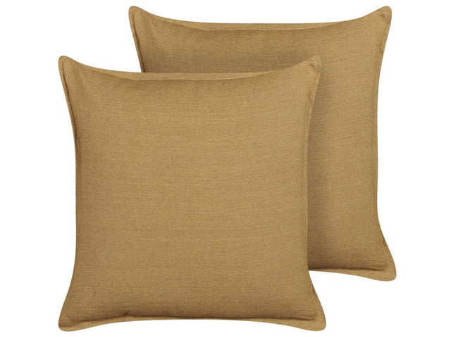 Set of 2 Scatter Cushions Mustard Yellow 45 x 45 cm Decorative Throw Pillows Removable Covers Zipper Closure Basic Traditional Style Beliani