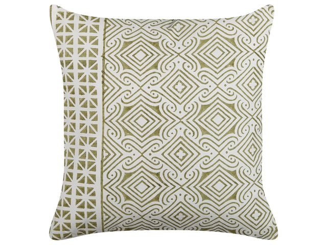 Set of 2 Scatter Cushions Green and White 45 x 45 cm Hand Block Print Removable Covers Zipper Oriental Pattern  Beliani
