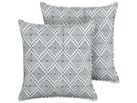 Cotton Cushions Blue and White 45 x 45 cm Hand Block Print Removable Covers Zipper Oriental Pattern  Beliani