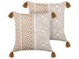 Set of 2 Scatter Cushions Light Brown and White 45 x 45 cm Hand Block Print Removable Covers Zipper Aztec Pattern  Beliani