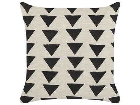 Scatter Cushion Beige and Black Cotton 45 x 45 cm Triangle Geometric Pattern Handmade Removable Cover with Filling Beliani