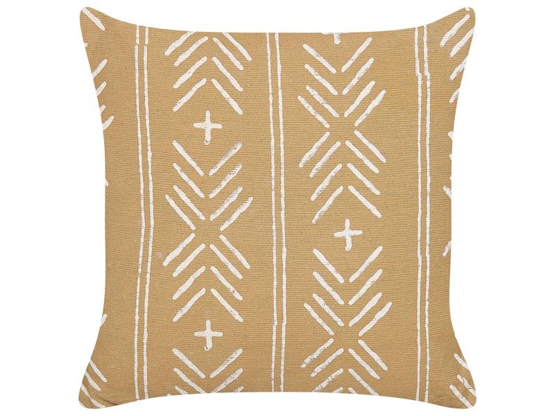 Scatter Cushion Beige and White Cotton 45 x 45 cm Geometric Pattern Handmade Removable Cover with Filling Beliani