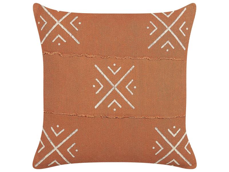 Scatter Cushion Orange and White Cotton 45 x 45 cm Geometric Pattern Handmade Removable Cover with Filling Beliani