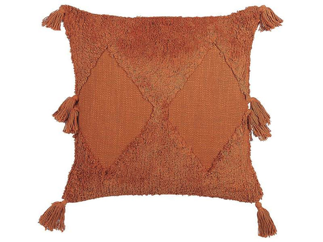 Scatter Cushion Orange Cotton 45 x 45 cm Geometric Pattern Tassels Removable Cover with Filling Boho Style Beliani