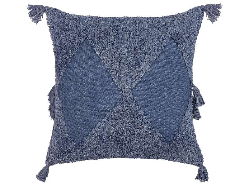 Scatter Cushion Blue Cotton 45 x 45 cm Geometric Pattern Tassels Removable Cover with Filling Boho Style Beliani