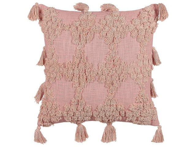 Scatter Cushion Pink Cotton 45 x 45 cm Geometric Pattern Tassels Removable Cover with Filling Boho Style Beliani