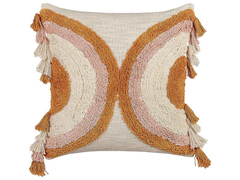 Scatter Cushion Multicolour Cotton 45 x 45 cm Geometric Pattern Tassels Removable Cover with Filling Boho Style Beliani