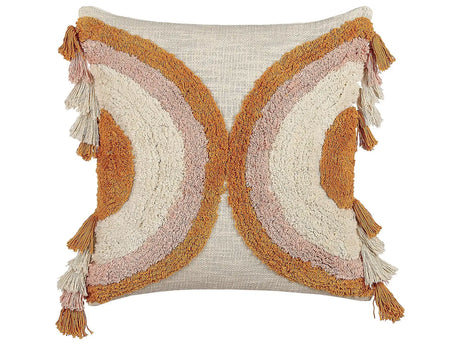 Scatter Cushion Multicolour Cotton 45 x 45 cm Geometric Pattern Tassels Removable Cover with Filling Boho Style Beliani