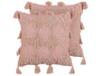 Set of 2 Scatter Cushions Pink Cotton 45 x 45 cm Geometric Pattern Tassels Removable Cover with Filling Boho Style Beliani