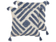 Set of 2 Scatter Cushions Beige and Blue Cotton 45 x 45 cm Geometric Pattern Tassels Removable Cover with Filling Boho Style Beliani