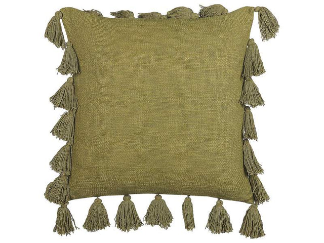 Decorative Cushion Green Cotton 45 x 45 cm with Tassels Modern Boho Decor Accessories Beliani