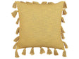 Decorative Cushion Yellow Cotton 45 x 45 cm with Tassels Modern Boho Decor Accessories Beliani