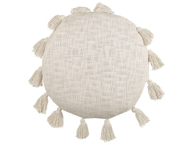 Decorative Cushion Beige Cotton 45 cm Round with Tassels Modern Boho Decor Accessories Beliani