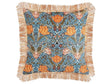 Decorative Cushion Blue Orange Cotton 45 x 45 cm Velvet Flower Motif Fringed Modern Glamour Decor Beliani