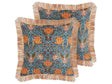 Set of 2 Decorative Cushions Blue Orange Cotton 45 x 45 cm Velvet Flower Motif Fringed Modern Glamour Decor Beliani