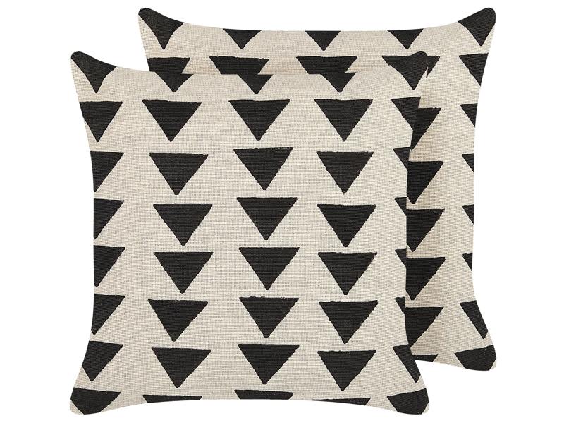 Set of 2 Scatter Cushions Beige and Black Cotton 45 x 45 cm Triangle Geometric Pattern Handmade Removable Cover with Filling Beliani