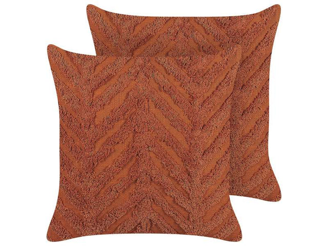 Set of 2 Scatter Cushions Orange Cotton 45 x 45 cm Geometric Pattern  Removable Cover with Filling Boho Style Beliani