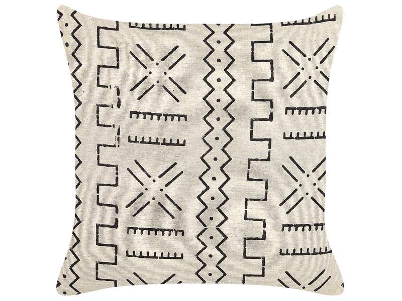 Decorative Cushion White and Black Cotton 45 x 45 cm Geometric Pattern Foil Print Boho Decor Accessories Beliani