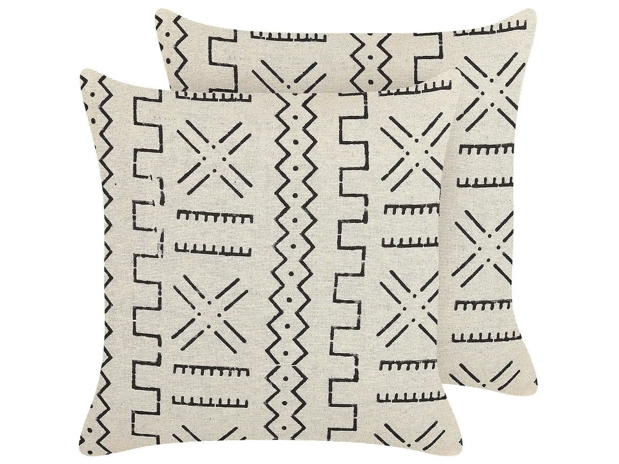 Set of 2 Decorative Cushions White and Black Cotton 45 x 45 cm Geometric Pattern Foil Print Boho Decor Accessories Beliani