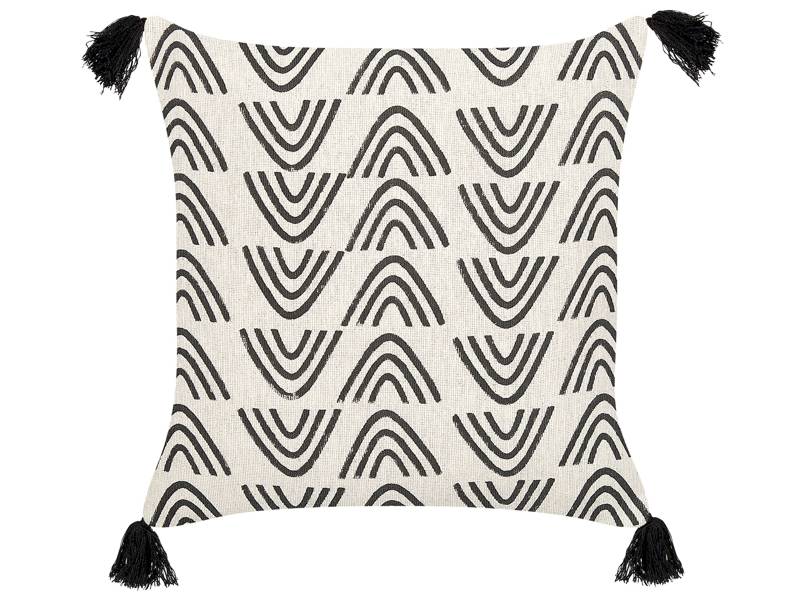 Decorative Cushion White and Black Cotton 45 x 45 cm Geometric Pattern Foil Print Boho Decor Accessories Beliani