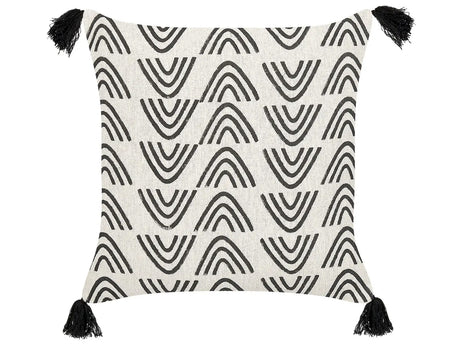 Decorative Cushion White and Black Cotton 45 x 45 cm Geometric Pattern Foil Print Boho Decor Accessories Beliani