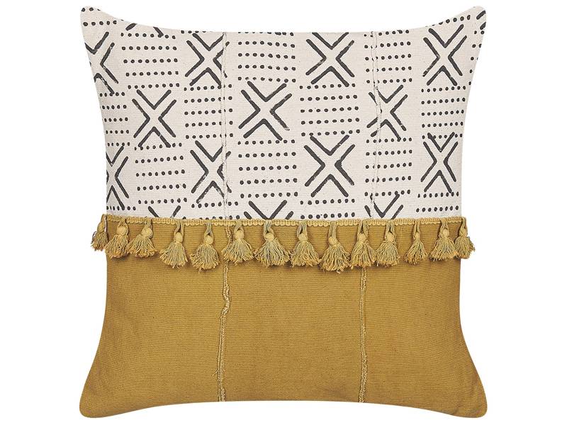 Decorative Cushion Cotton Cream White and Yellow 45 x 45 cm Boho Print Geometric Pattern Decoration Accessories Beliani