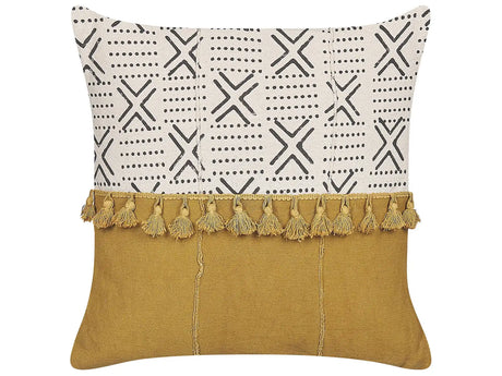 Decorative Cushion Cotton Cream White and Yellow 45 x 45 cm Boho Print Geometric Pattern Decoration Accessories Beliani