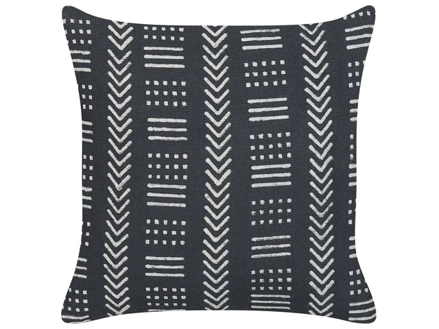 Decorative Cushion Black and White Cotton 45 x 45 cm Geometric Pattern Block Print Boho Decor Accessories Beliani