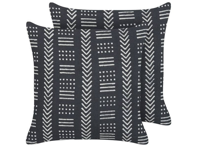 Set of 2 Decorative Cushions Black and White Cotton 45 x 45 cm Geometric Pattern Block Print Boho Decor Accessories Beliani